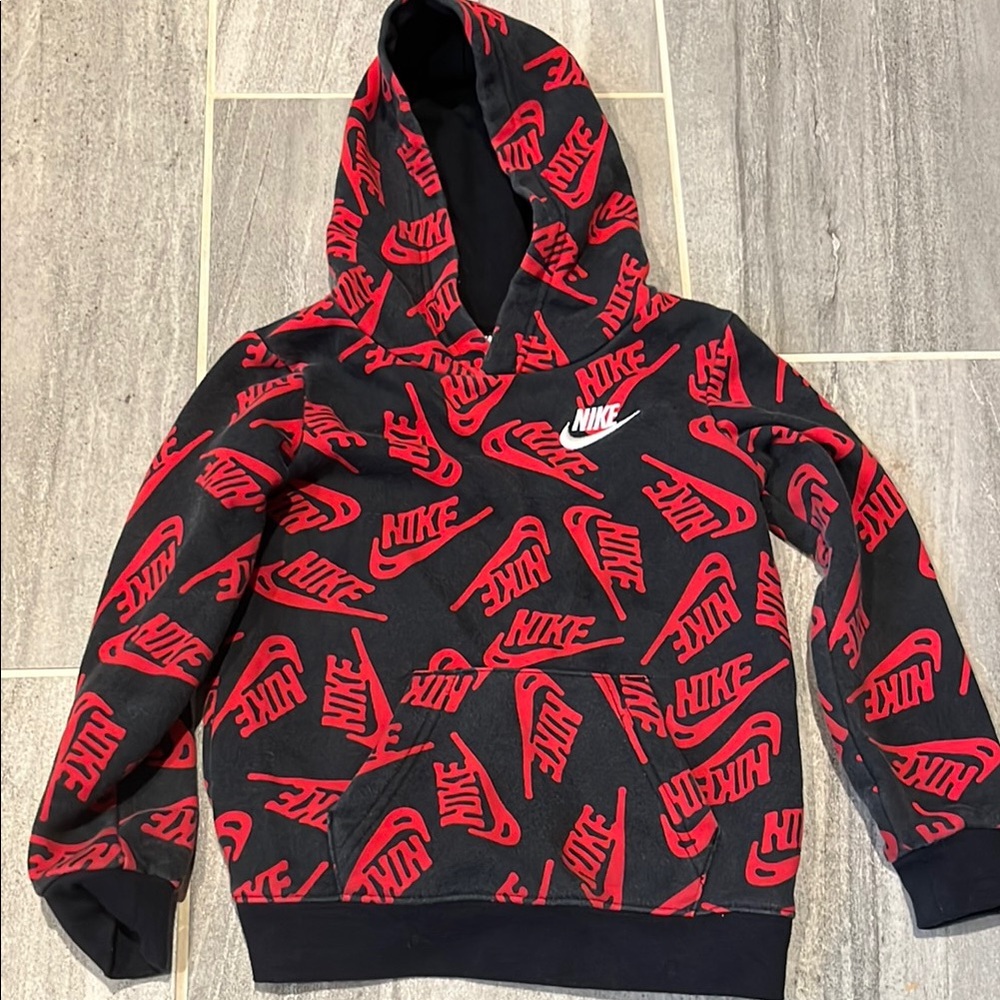 Nike Red and Black Patterned Hoodie Sweatshirt